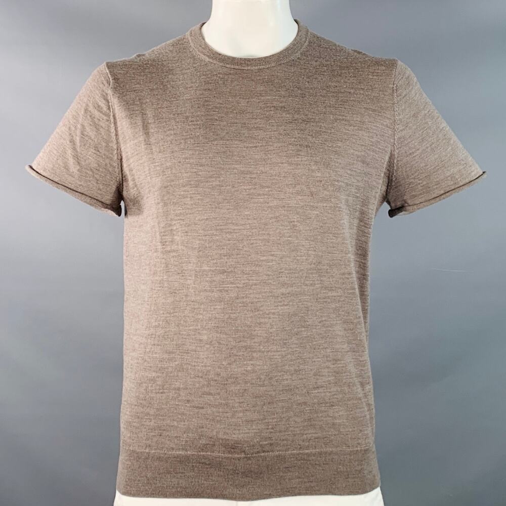 SUITSUPPLY Size XL Brown Heather Knit Merino Wool Jersey Crew Neck T-shirt